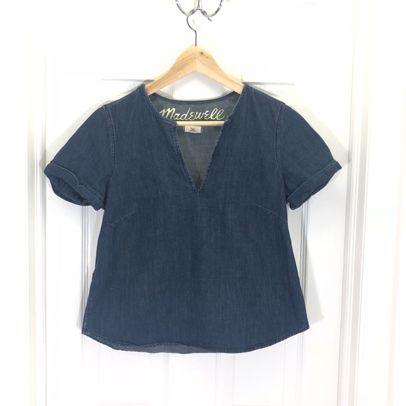 Madewell Tops - SOLD Madewell Denim Blue Short Sleeve V Neck Top